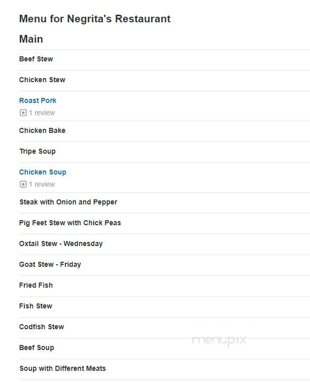 Negrita's Restaurant - New Britain, CT menu_pic