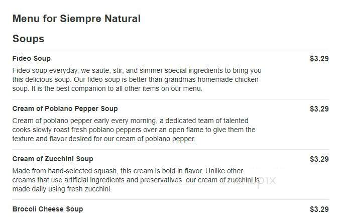 Siempre Natural - McAllen, TX menu_pic