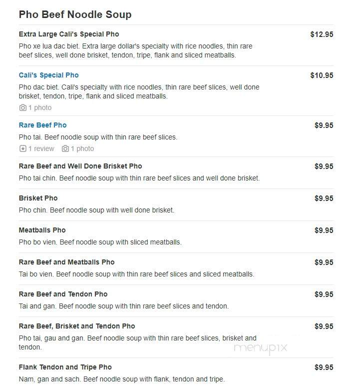 Pho Cali II - Niagara Falls, NY menu_pic