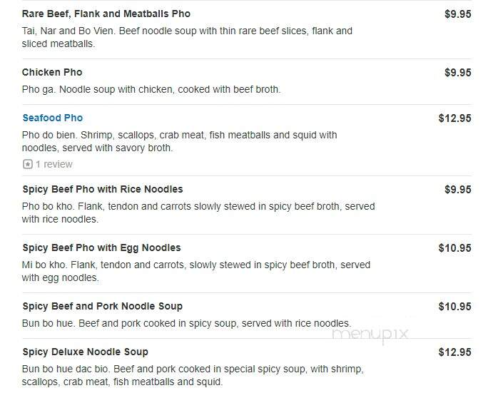 Pho Cali II - Niagara Falls, NY menu_pic
