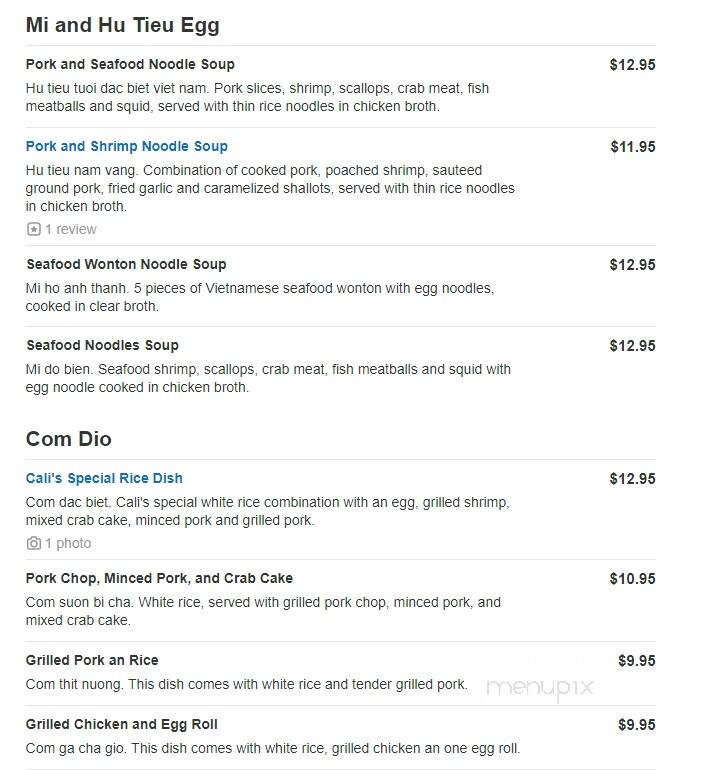 Pho Cali II - Niagara Falls, NY menu_pic