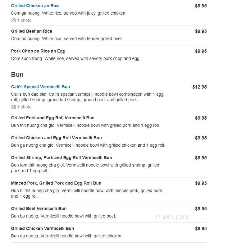 Pho Cali II - Niagara Falls, NY menu_pic