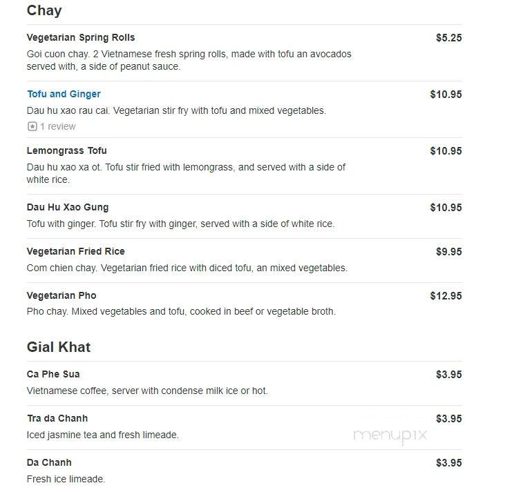 Pho Cali II - Niagara Falls, NY menu_pic