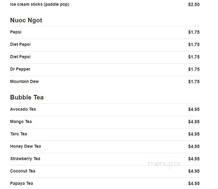 Pho Cali II - Niagara Falls, NY menu_pic
