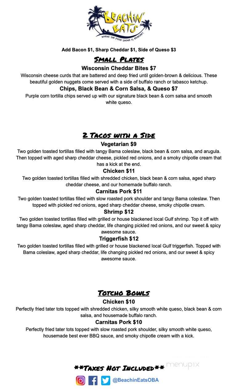 Beachin' Eats Food Truck & Catering - Gulf Shores, AL menu_pic