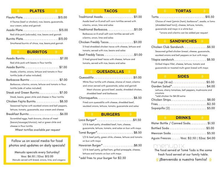 Tome Todo - Los Lunas, NM menu_pic