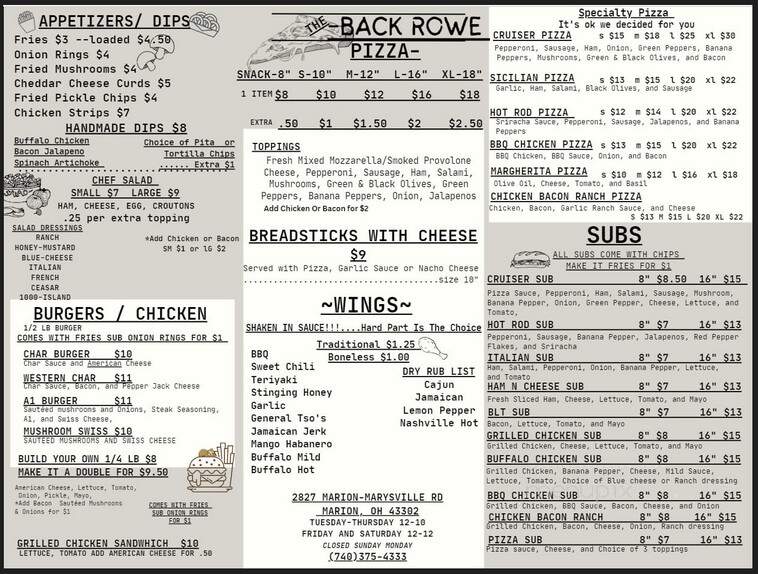 Cruisers Pizza Subs & Suds - Marion, OH menu_pic