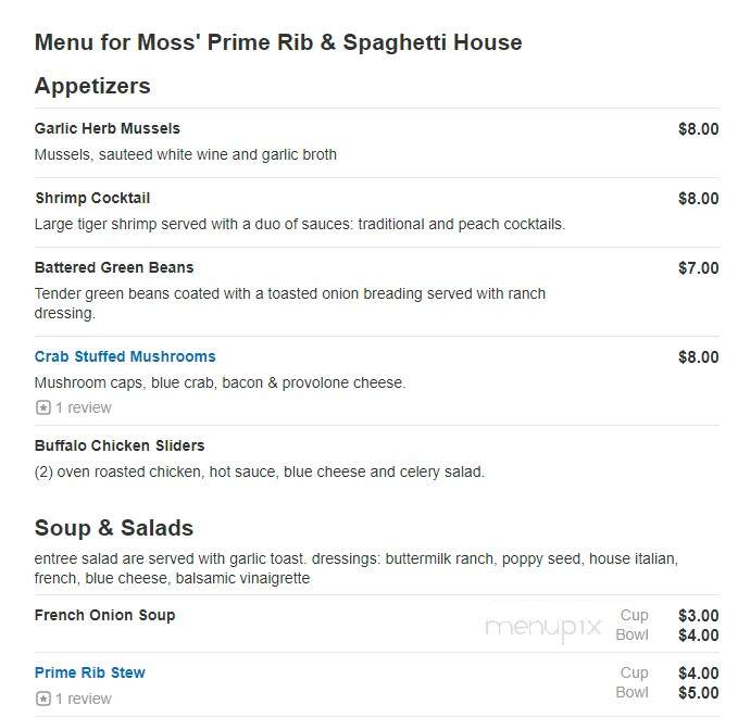 Moss' Prime Rib & Spaghetti - Elyria, OH