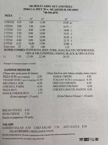 Nichols Carry Out & Pizza - McArthur, OH menu_pic