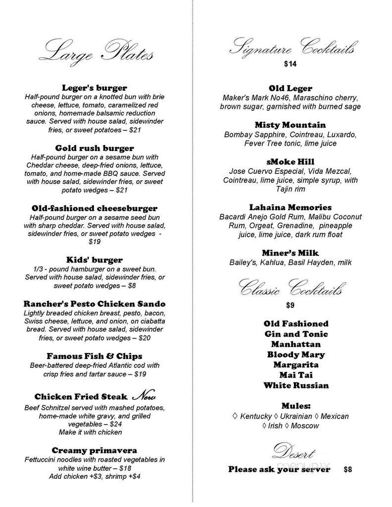 Ledger Hotel Restuarant - Mokelumne Hill, CA menu_pic