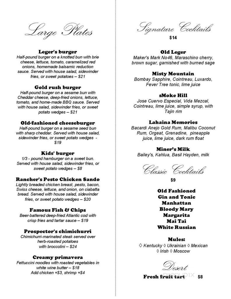 Ledger Hotel Restuarant - Mokelumne Hill, CA menu_pic