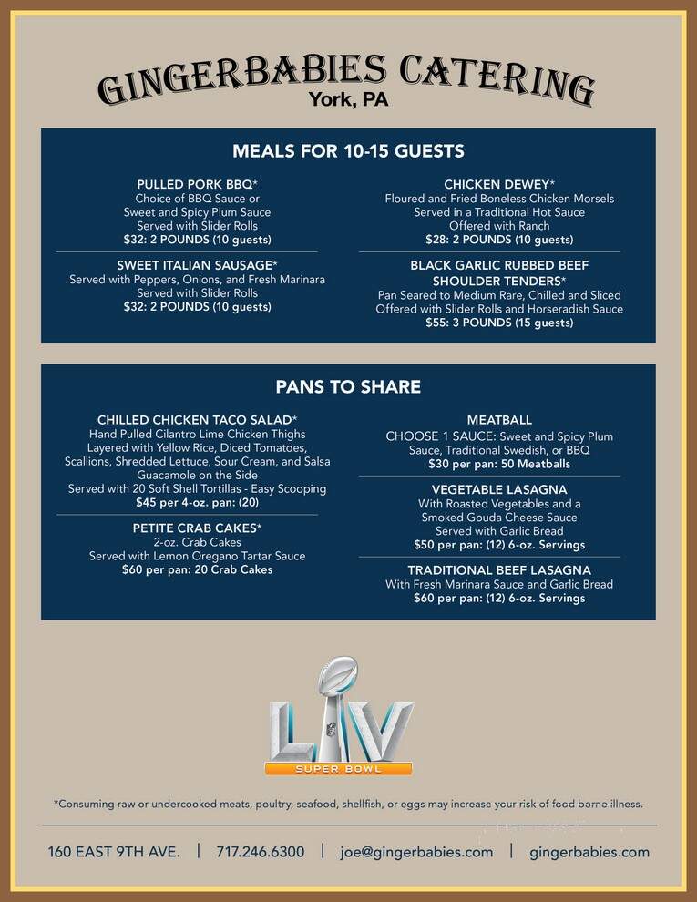 GingerBabies Catering LLC - York, PA menu_pic