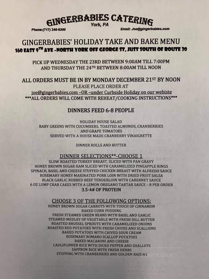 GingerBabies Catering LLC - York, PA menu_pic