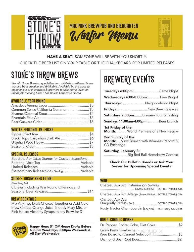 Stone's Throw Brewing - Little Rock, AR menu_pic