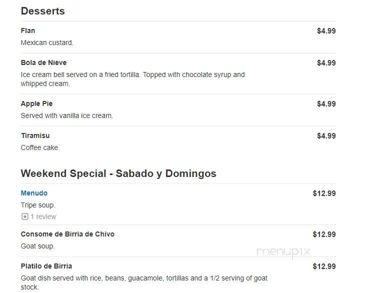 El Mariachi - Columbus, OH menu_pic