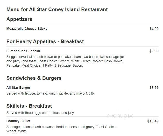 All Star Coney Island - Howell, MI menu_pic