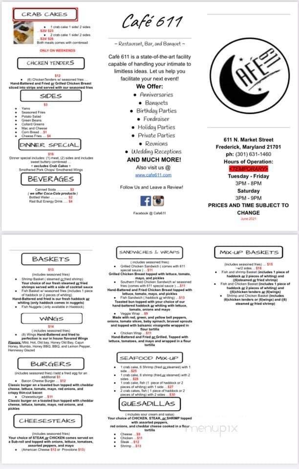 Cafe 611 - Frederick, MD menu_pic
