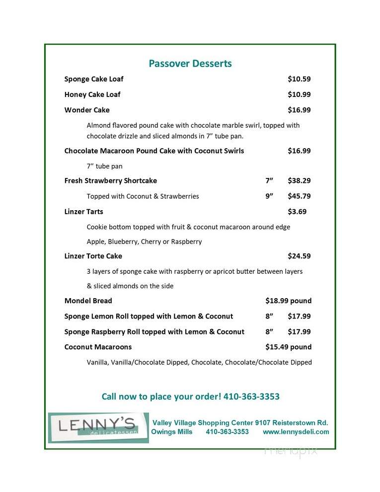 Lenny's Delicatessen - Owings Mills, MD menu_pic