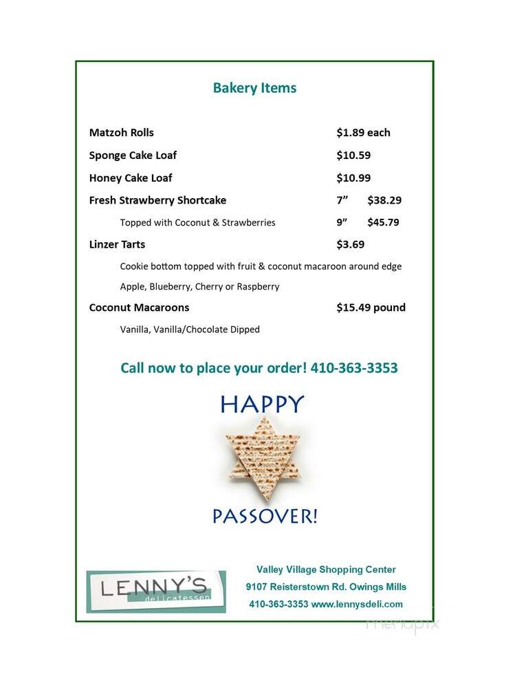 Lenny's Delicatessen - Owings Mills, MD menu_pic