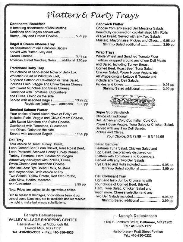 Lenny's Delicatessen - Owings Mills, MD menu_pic