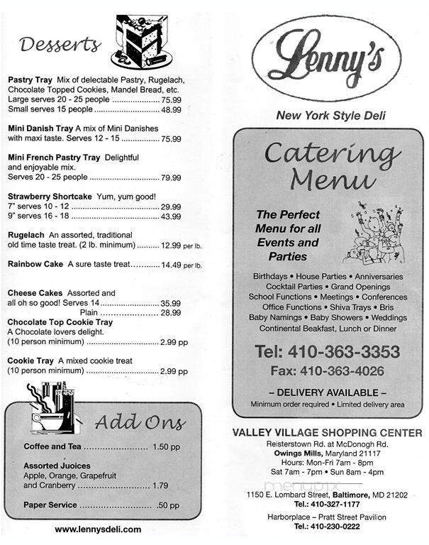 Lenny's Delicatessen - Owings Mills, MD menu_pic