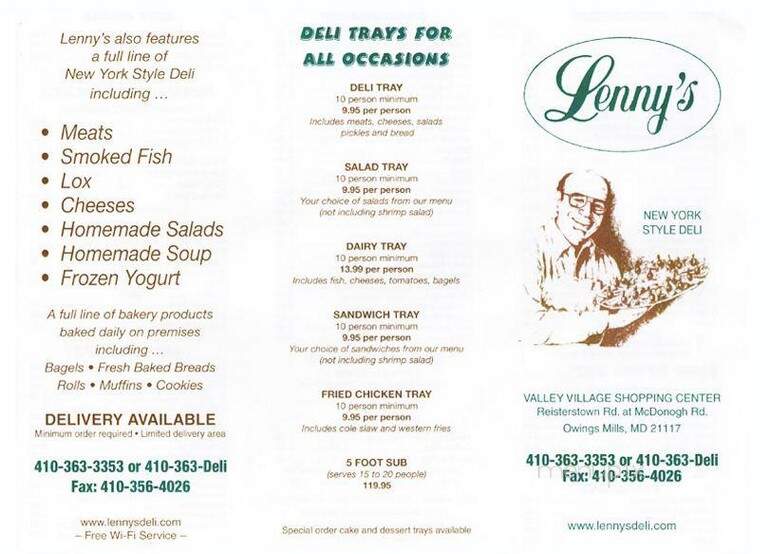 Lenny's Delicatessen - Owings Mills, MD menu_pic