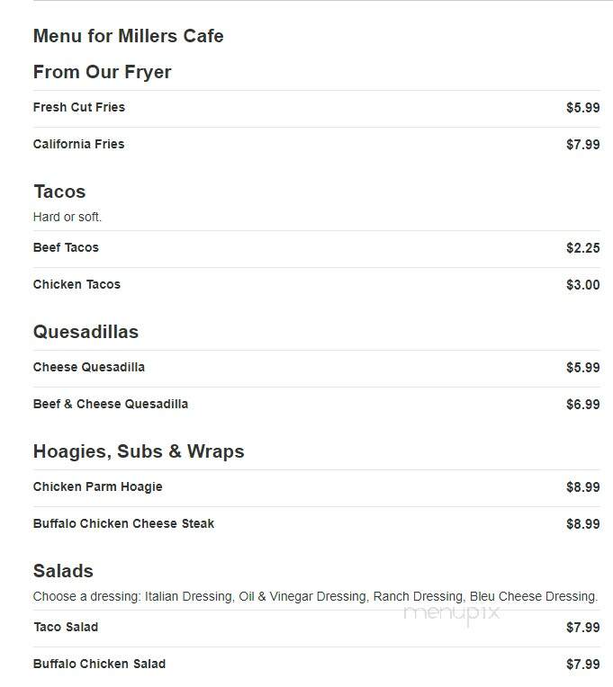 Millers Cafe - Saint Johns, PA menu_pic