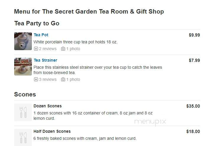 Secret Garden Gift Shop & Tea - Sumner, WA menu_pic