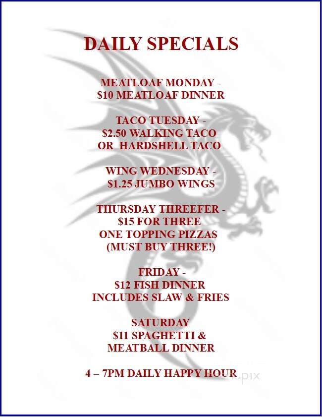 Dragon's Den Bar & Grille - Niles, OH menu_pic
