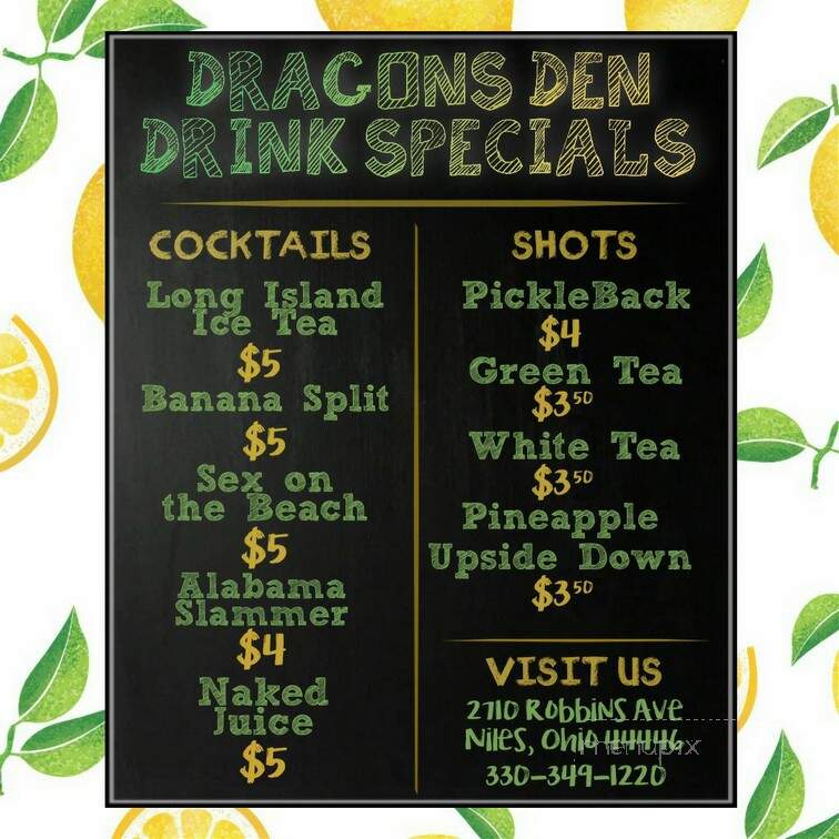 Dragon's Den Bar & Grille - Niles, OH menu_pic