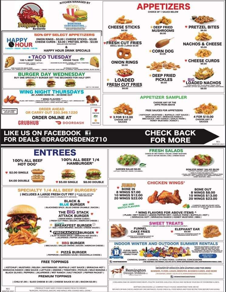 Dragon's Den Bar & Grille - Niles, OH menu_pic