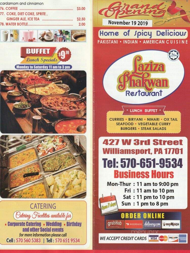 Laziza Cuisine - Williamsport, PA menu_pic