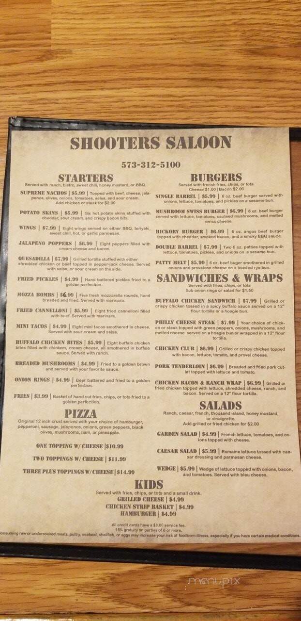 Shooters Saloon - Elsberry, MO menu_pic