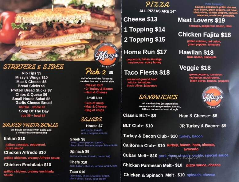 Missy's Family Restaurant - Kokomo, IN menu_pic