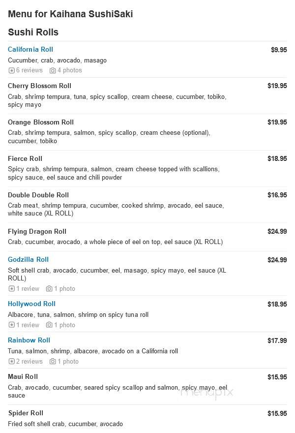 Kaihana SushiSaki - Des Moines, WA menu_pic