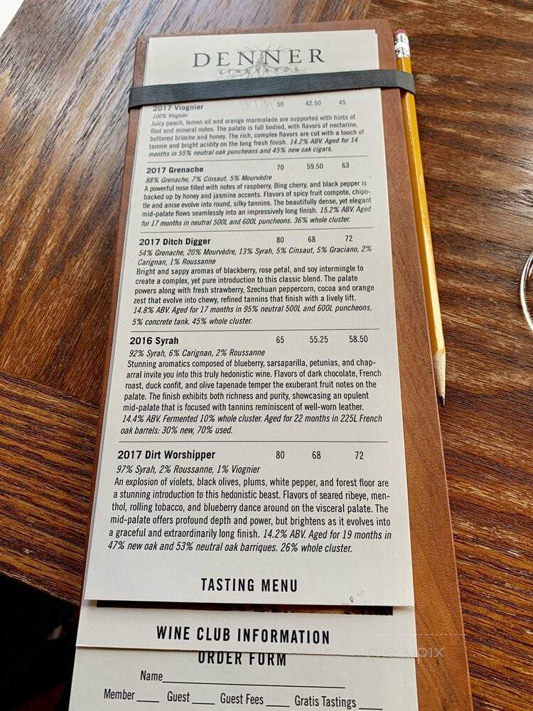 Denner Vineyards - Paso Robles, CA menu_pic