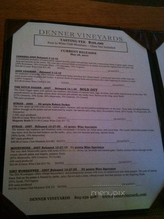 Denner Vineyards - Paso Robles, CA menu_pic