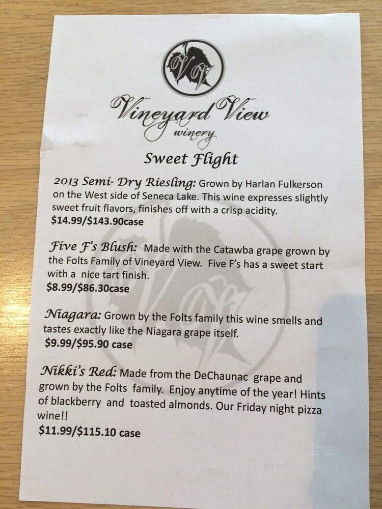 Vineyard View Winery - Keuka Park, NY menu_pic