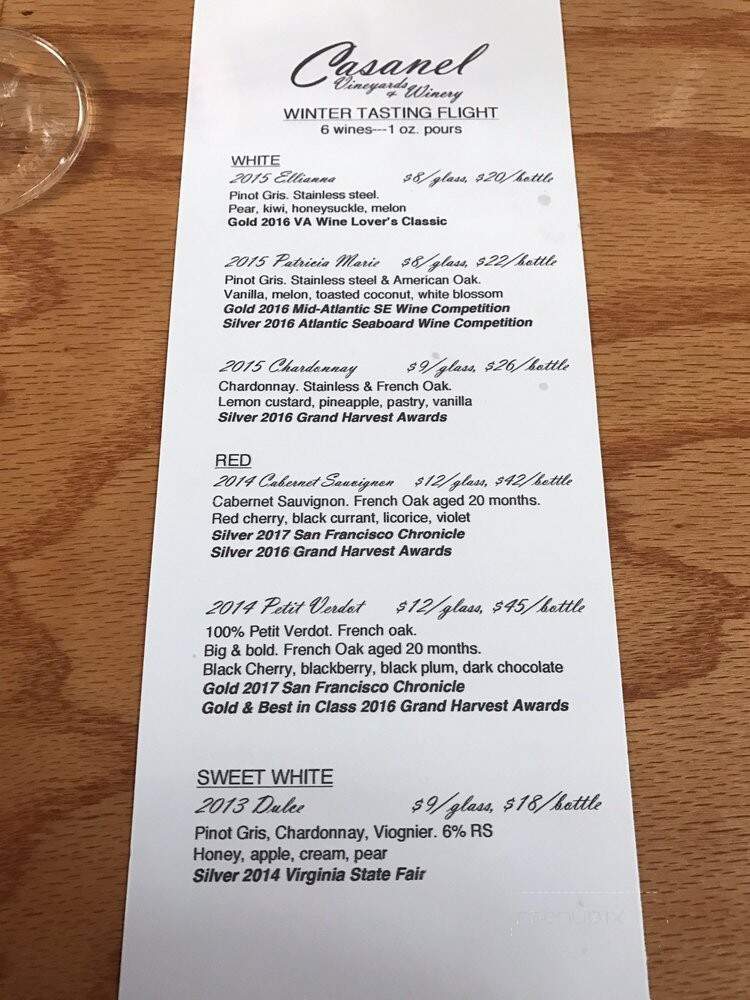 Casanel Vineyards - Leesburg, VA menu_pic