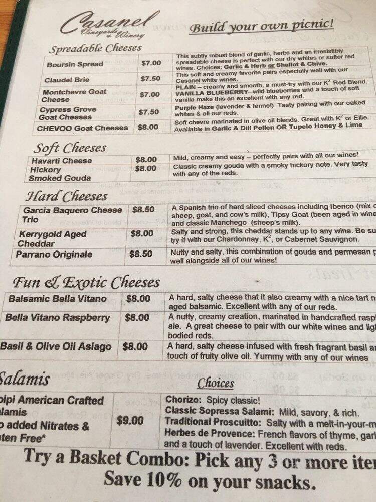 Casanel Vineyards - Leesburg, VA menu_pic