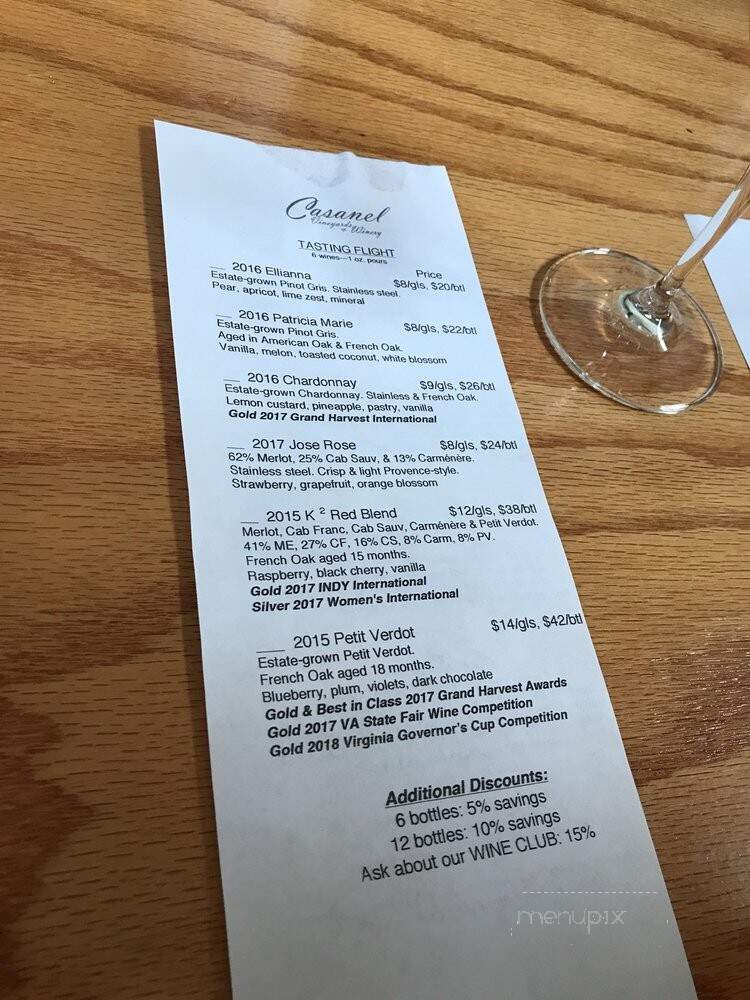 Casanel Vineyards - Leesburg, VA menu_pic