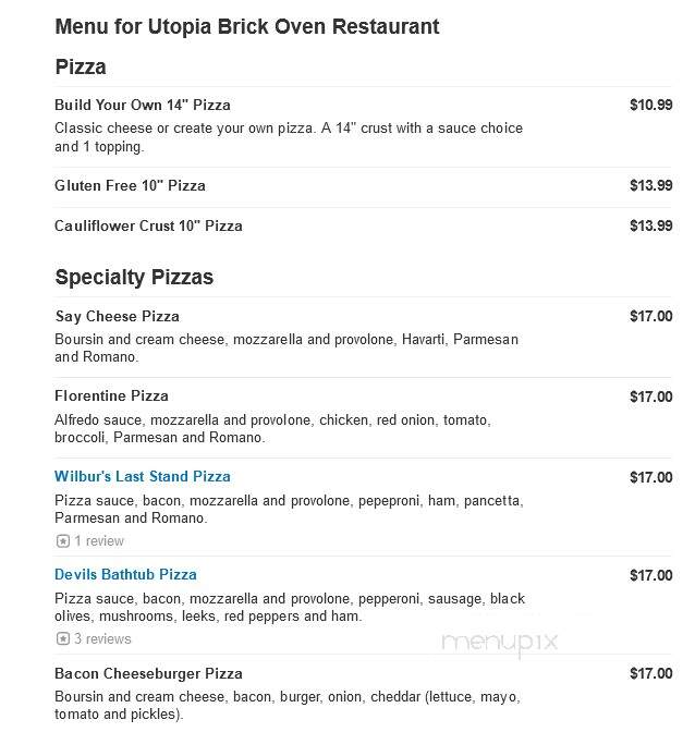 Utopia Brick Oven Restaurant - Logan, OH menu_pic