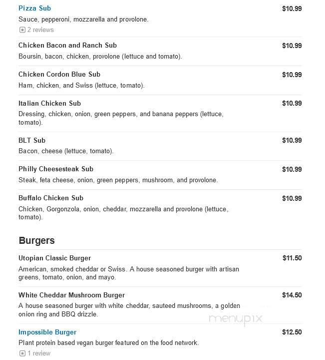 Utopia Brick Oven Restaurant - Logan, OH menu_pic