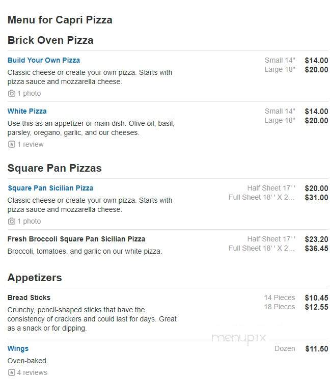 Capri Pizza - Cleveland, OH menu_pic