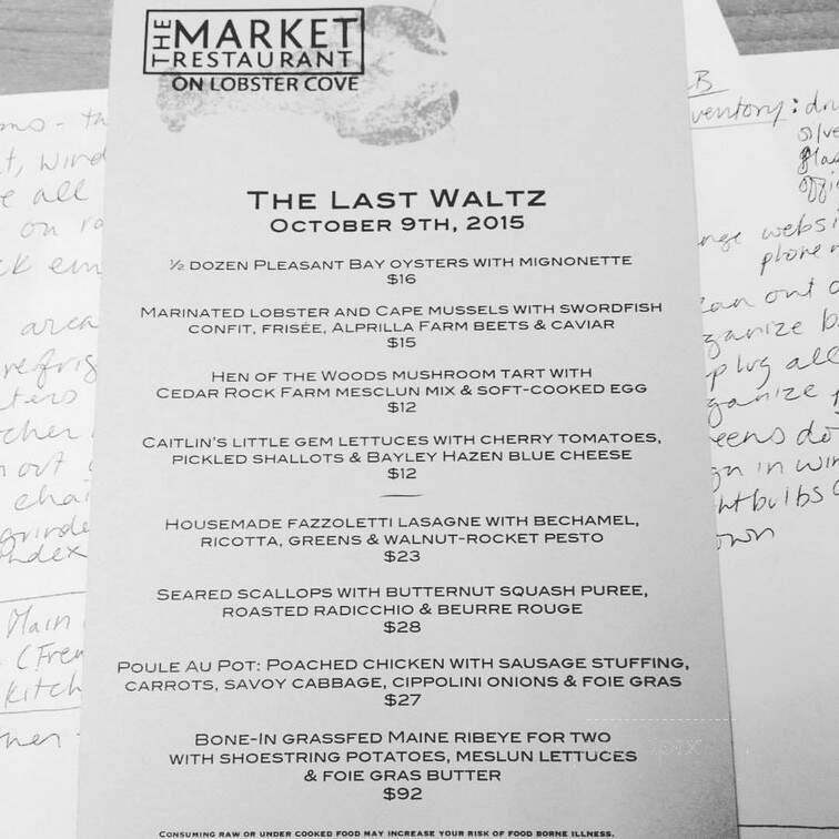 The Market Restaurant on Lobster Cove - Gloucester, MA menu_pic