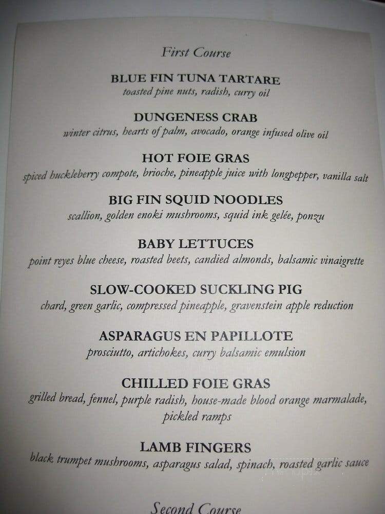 Ritz-Carlton Dining Room - San Francisco, CA menu_pic