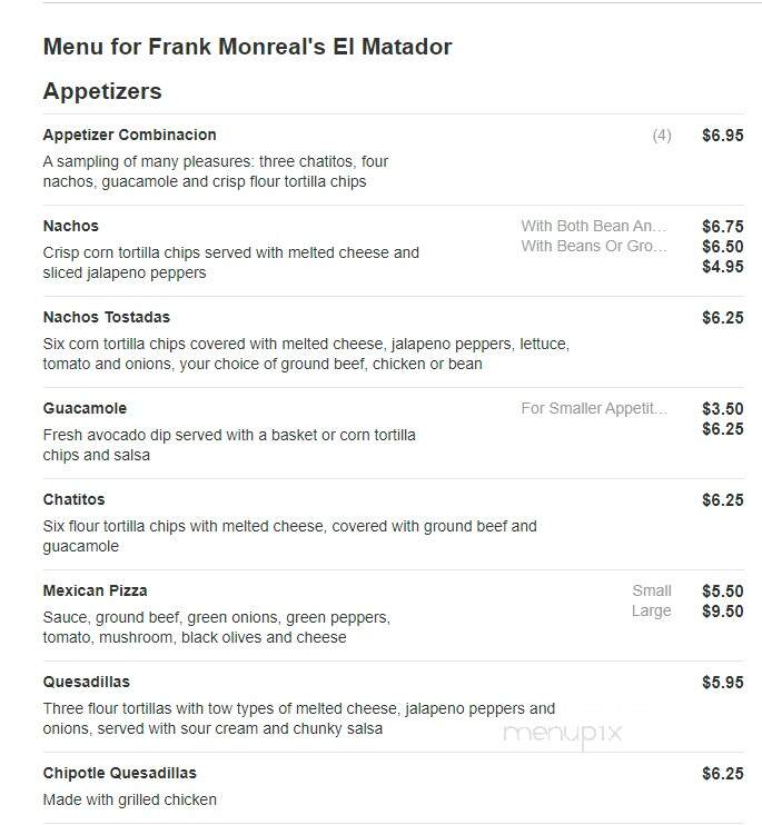 El Matador West - Milwaukee, WI menu_pic