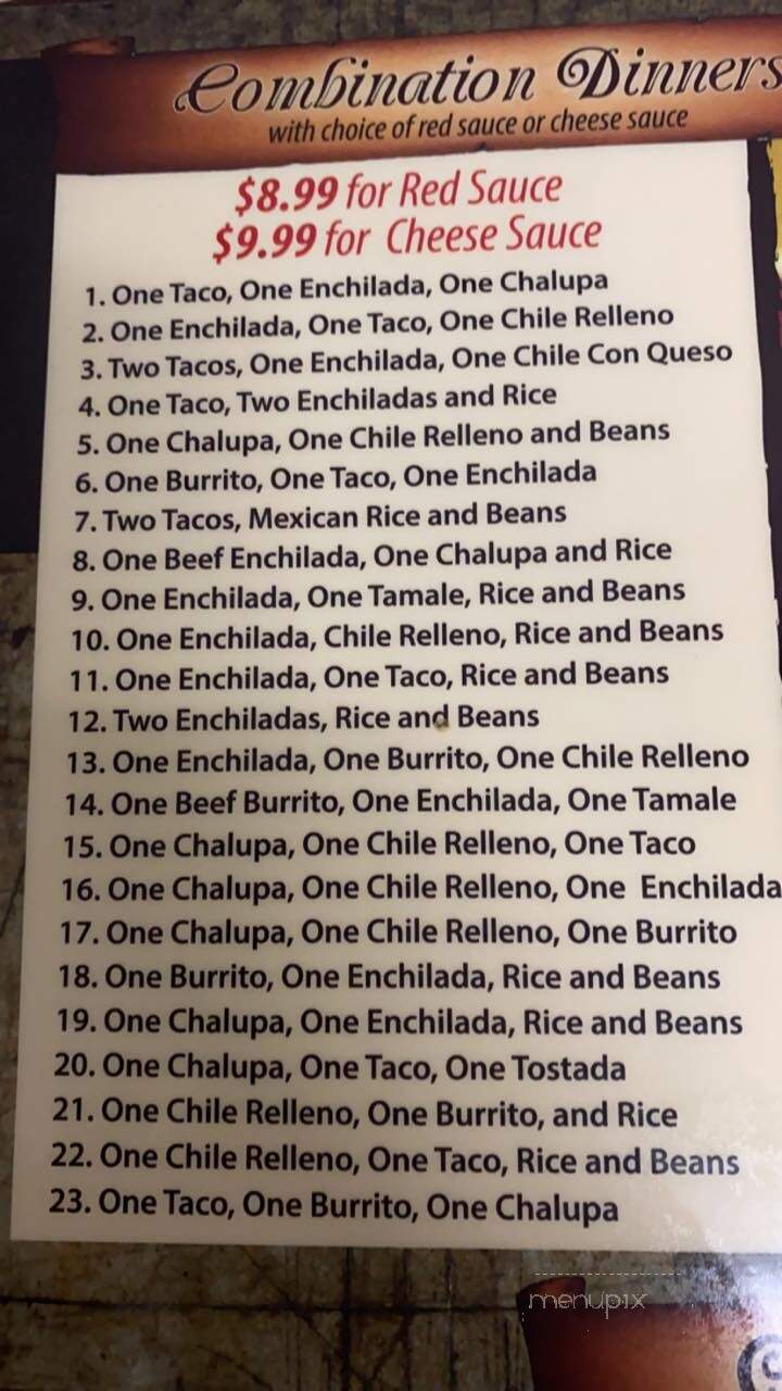 El Charro - Ozark, MO menu_pic