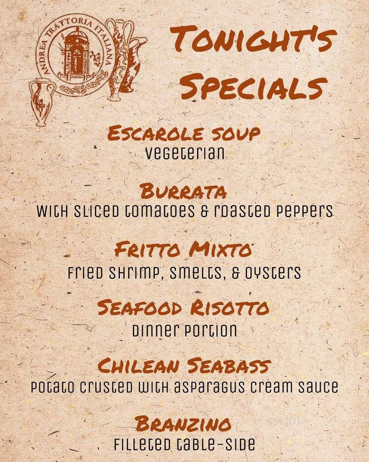 Andrea's Trattoria - Millville, NJ menu_pic