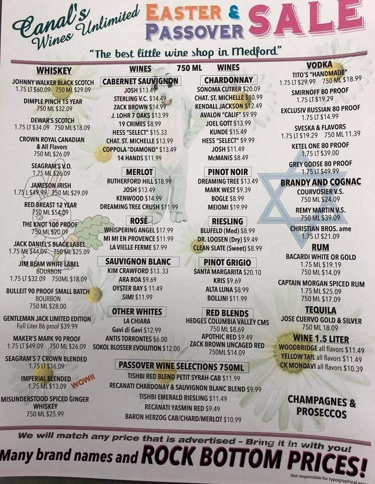 Canal's Wines Unlimit - Medford, NJ menu_pic